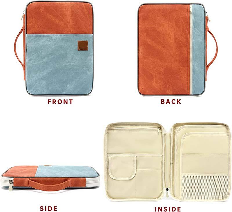 Portadocumentos de viaje portátil de tela gruesa de cuero pu impermeable personalizado carpeta funcional con cremallera cartera organizador bolsa de documentos