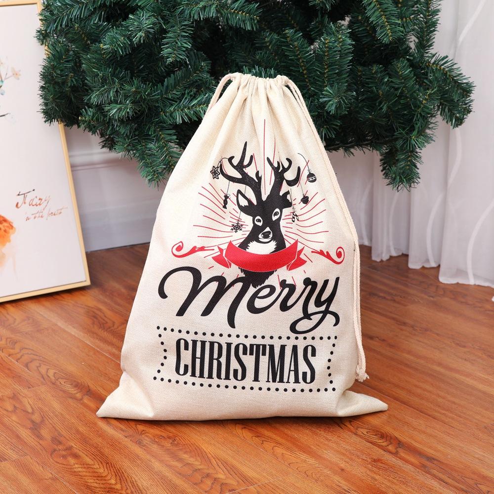 Gran venta de bolsas grandes con cordón, bolsa de algodón reutilizable de Navidad, sacos de Reno, bolsas de regalo de Navidad