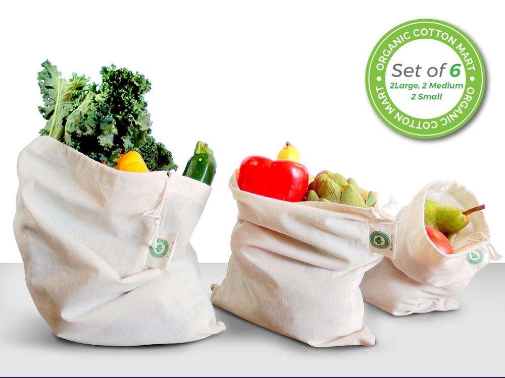 Bolsas de almacenamiento a granel de grado alimenticio - Reutilizables - Bolsas con cordón para productos de tela de algodón orgánico - Bolsas para productos de muselina de algodón orgánico