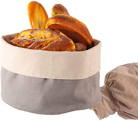 Cesta de almacenamiento de pan de lino de gran tamaño Bolsa de servicio de alimentos reutilizable para pan o rollos de masa fermentada caseros