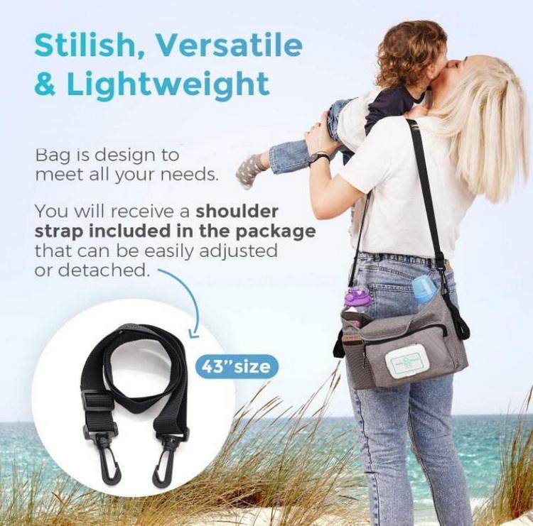 Bolsa de accesorios universal para cochecito, organizador de bebé, bolsa de cochecito para cochecito, bolsa de almacenamiento con bolsillos de fácil acceso