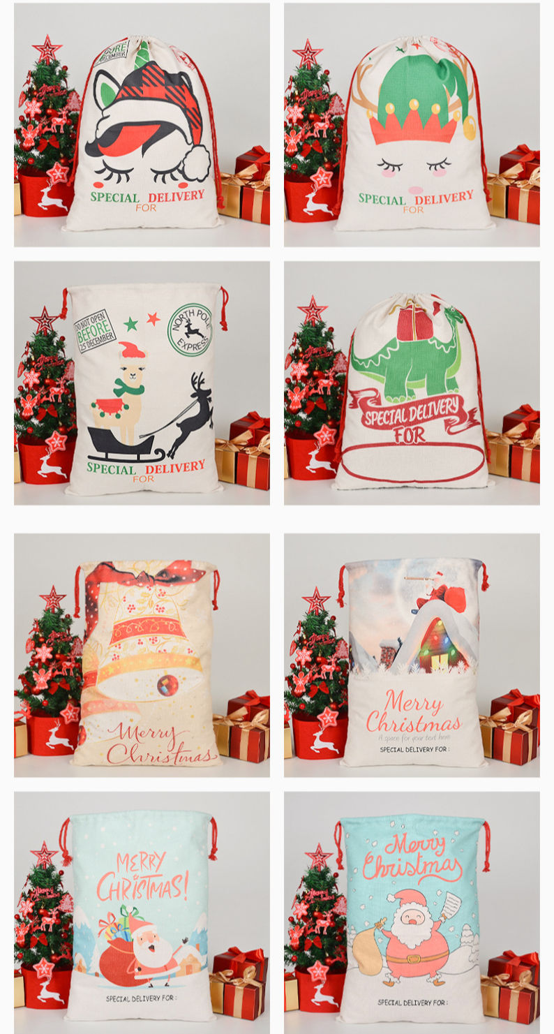 Bolso al por mayor del caramelo de la Navidad Sacos de Papá Noel Regalos del bolso de encargo Bolsos de lazo de la Navidad para los niños
