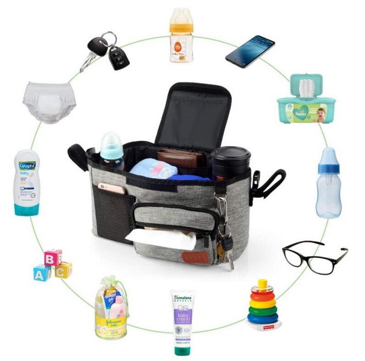 Bolsa de almacenamiento para cochecito, organizador multifuncional para cochecito de bebé, organizador de cochecito, bolsa de pañales para bebé y mamá