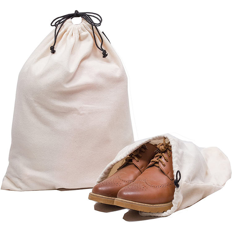 Venta al por mayor reciclado tamaño personalizado a prueba de polvo tela barata zapatos bolsa bolsa cordón viaje zapato bolsa de algodón
