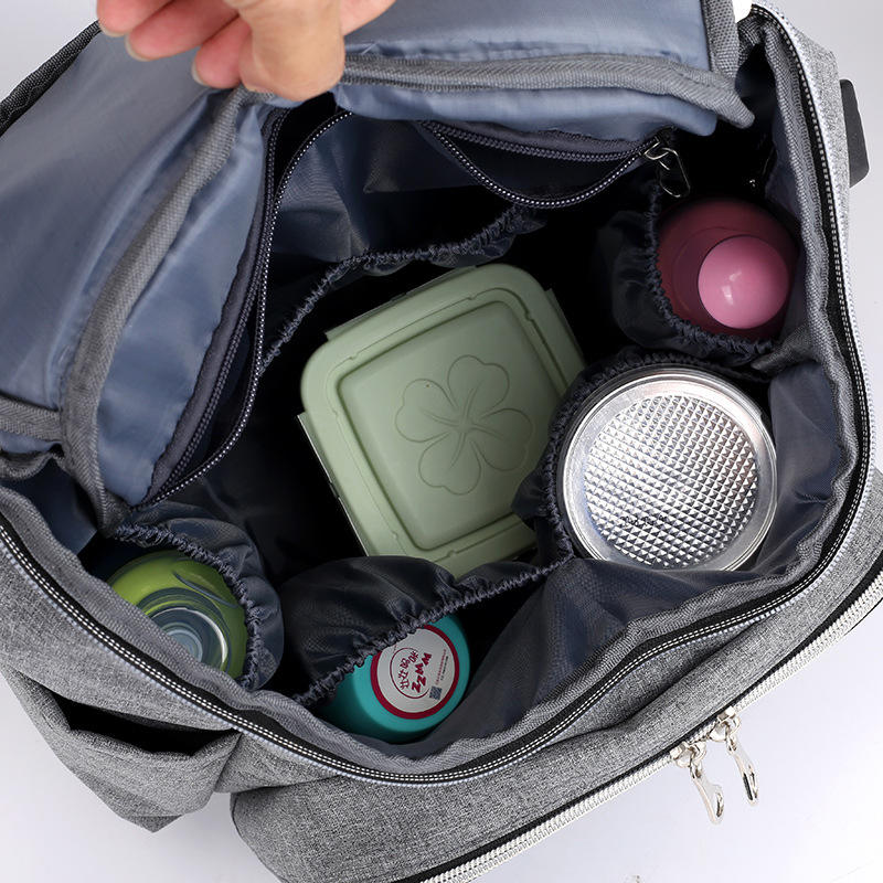 Bolsa de pañales impermeable para el día, bolsa de pañales para bebés con puerto de carga USB, correas para cochecito y bolsa para biberón