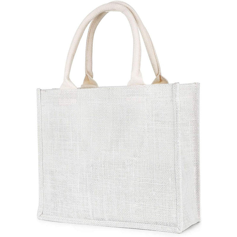 Bolso de compras de arpillera de yute con logotipo personalizado de color blanco para bordado Diy Art Craft