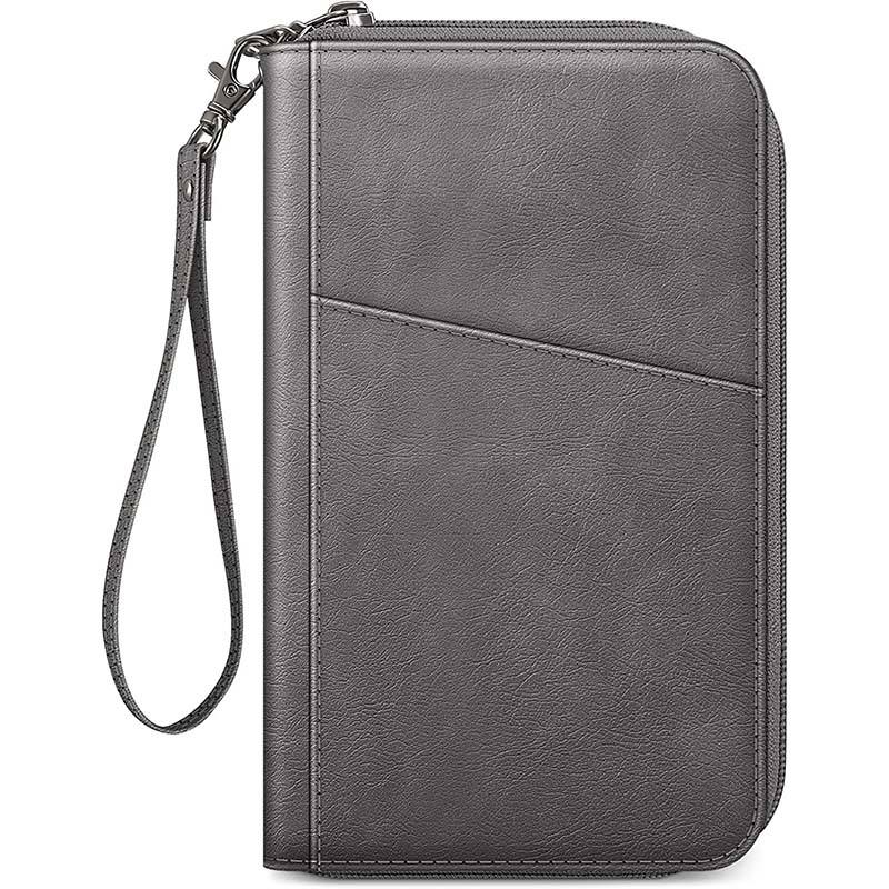 Organizador de documentos de viaje con bloqueo de rfid de cuero vegano, bolso de mano, estuche para tarjetas de crédito, billetera con porta pasaporte familiar