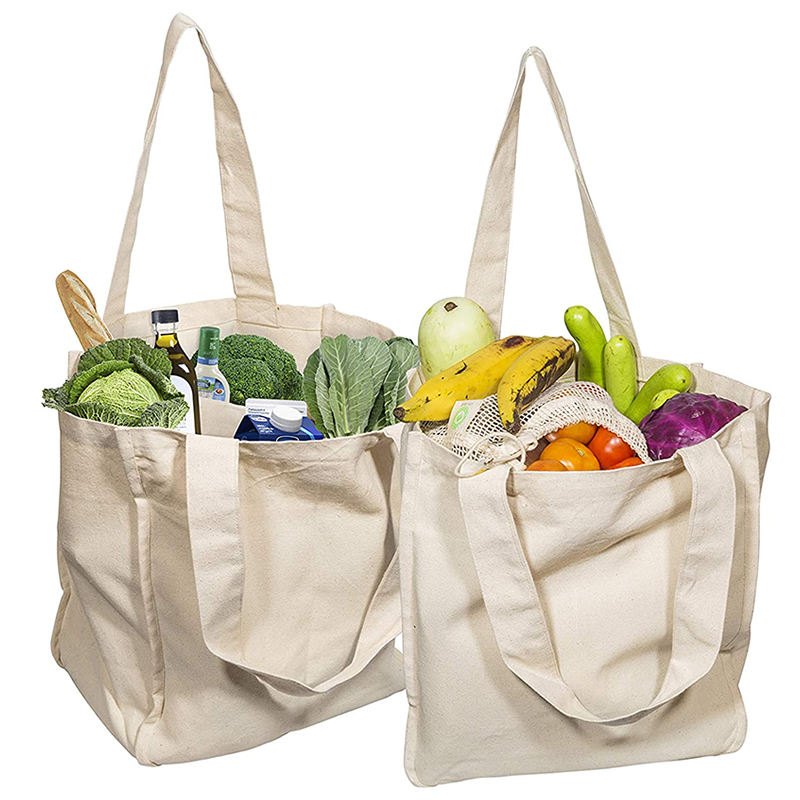 Bolso tote de algodón reciclado ecológico con 6 bolsillos interiores, bolsas de compras reutilizables para trabajo pesado, bolsa de playa de tela lavable