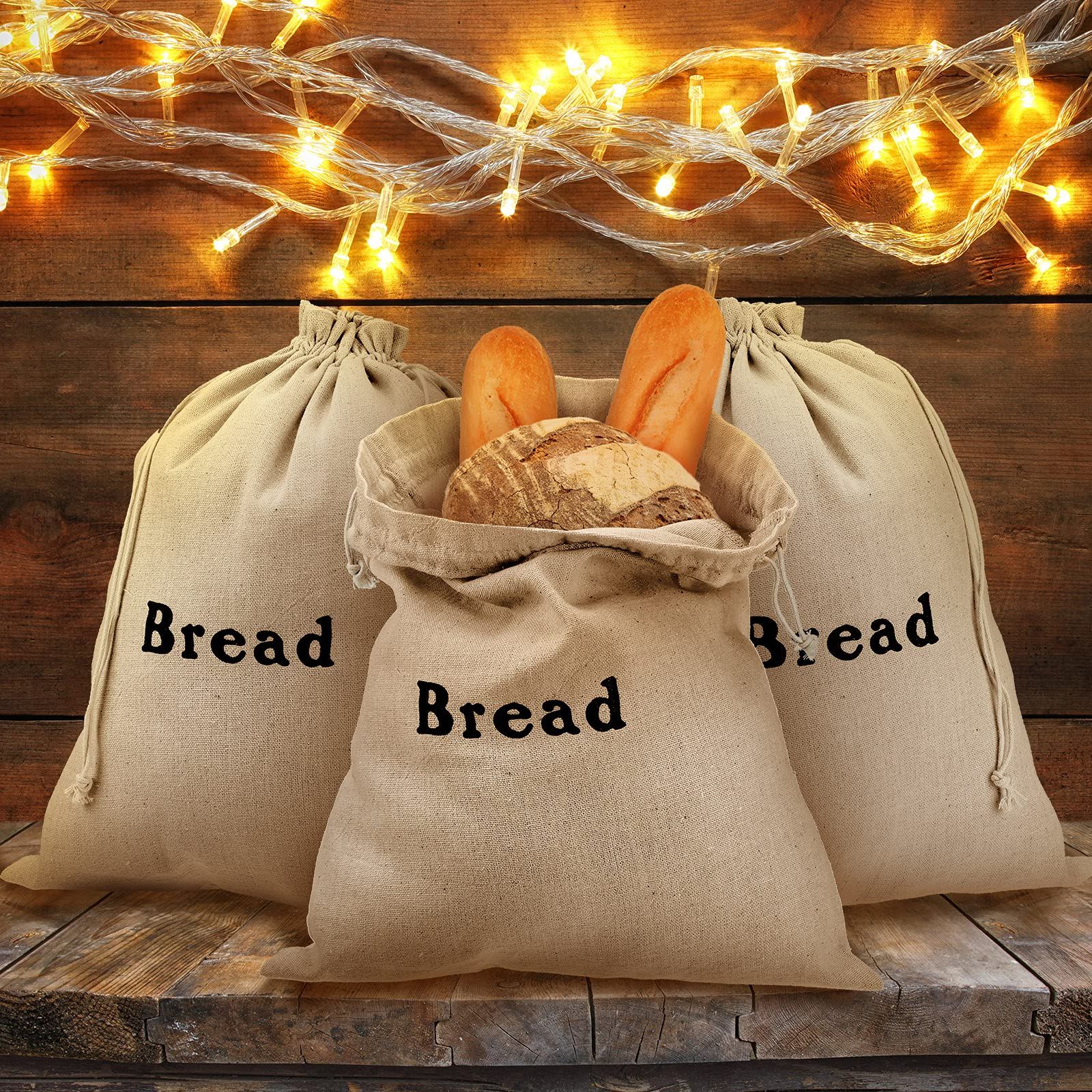 Venta al por mayor Bolsas de pan de lino Bolsas de pan con cordón reutilizables grandes Bolsas de almacenamiento de alimentos hechos a mano para panadería