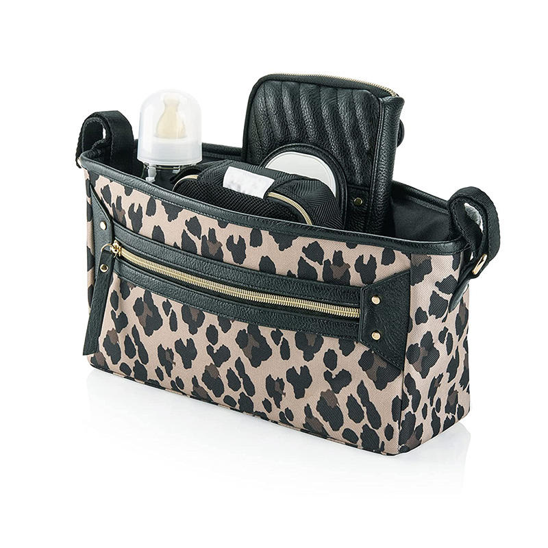 Moda mamá leopardo colgante cochecito Caddy organizador bolsa para pañal bebé botella de leche