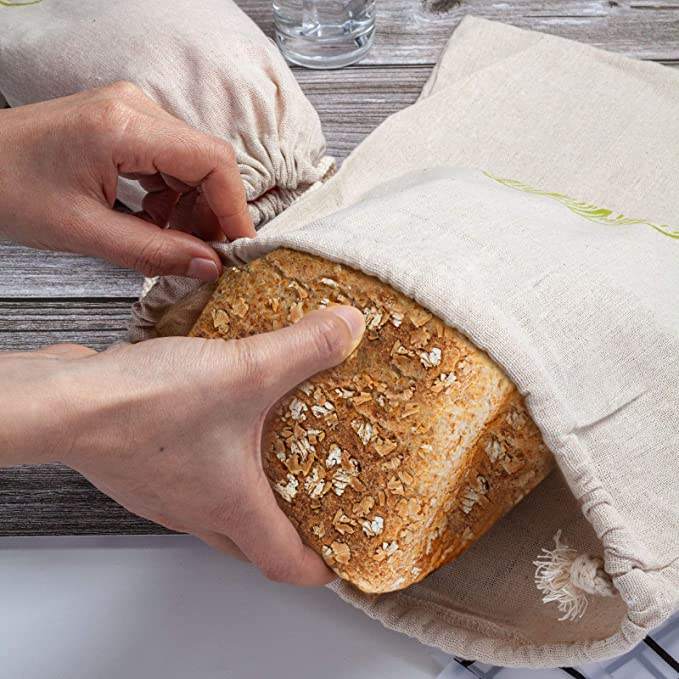 Bolsas de pan de lino orgánico reutilizables grandes Bolsas de pan de algodón ecológicas Ideal para pan casero