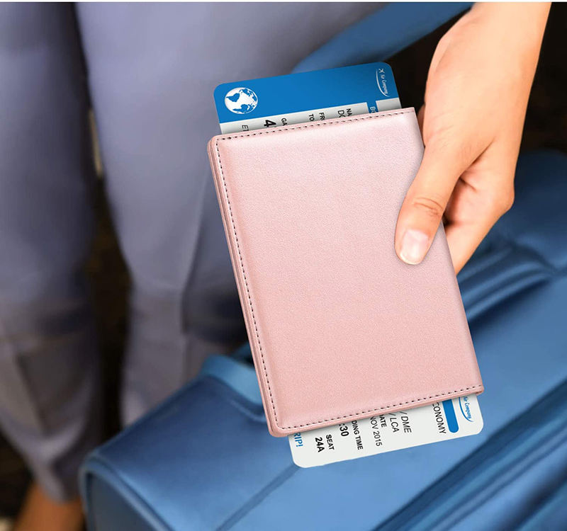 Porta pasaporte Cartera de viaje RFID Bloqueo Color rosa PU Cuero Mujer Tarjeta Caso Cubierta
