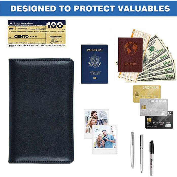 Venta caliente personalizada RFID que bloquea la tarjeta de crédito comercial para hombre Cartera de cuero Funda para pasaporte Titular de la tarjeta de viaje