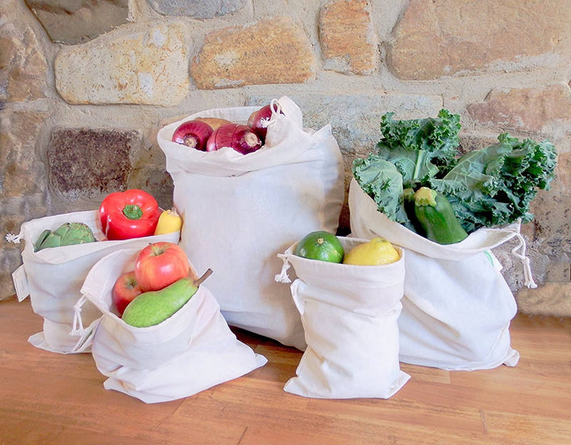 Bolsas de almacenamiento a granel de grado alimenticio - Reutilizables - Bolsas con cordón para productos de tela de algodón orgánico - Bolsas para productos de muselina de algodón orgánico