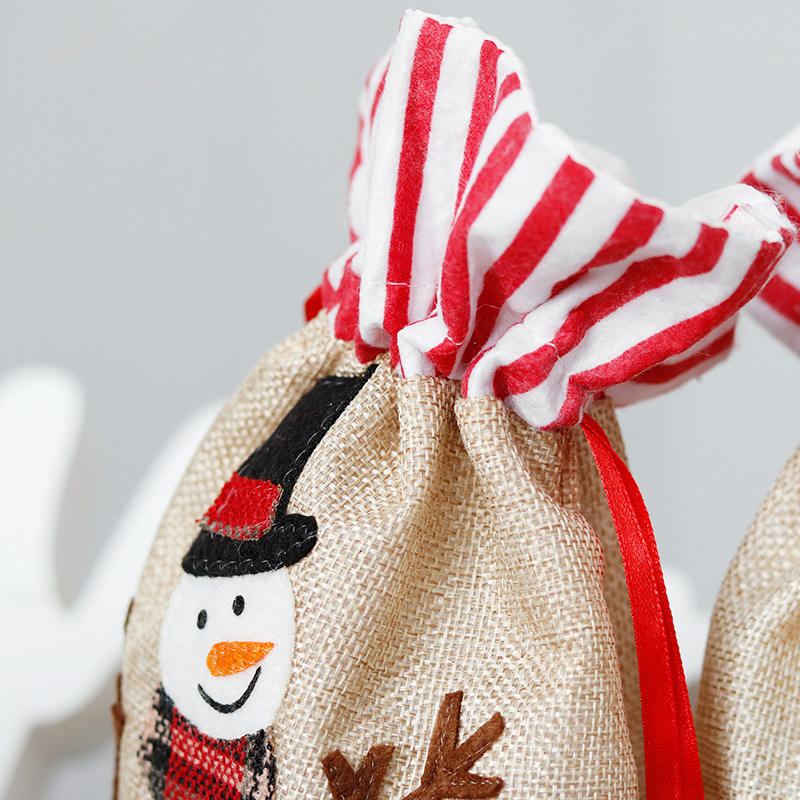 Recién llegado, bolsa de regalos de lino de Feliz Navidad, bolsas de Navidad con cordón con patrones, bolsa de dulces para niños